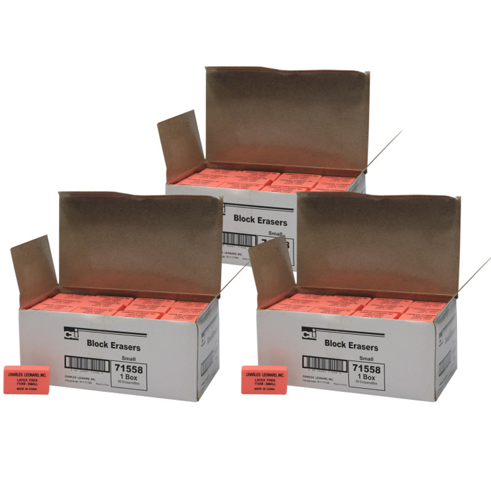 ADVANTUS Charles Leonard Pencil Eraser - Synthetic - Latex Free - Block Shape - Small - 80 per Box, 3 Boxes