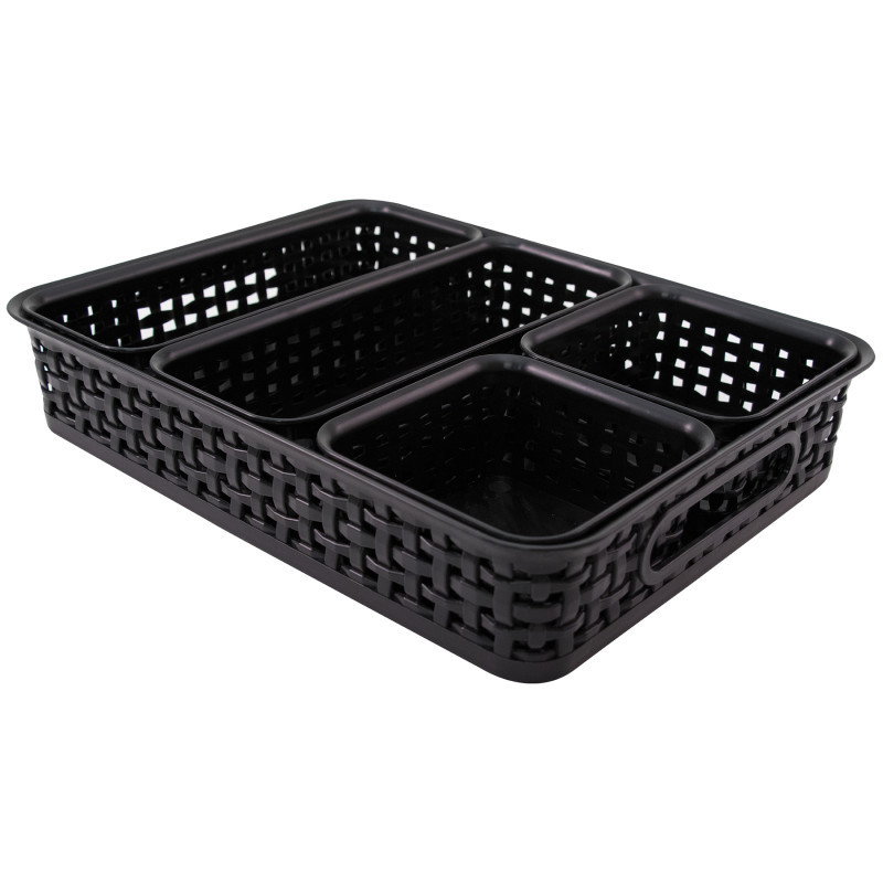 ADVANTUS Thinkspace Plastic Weave Bin, Black, Pack of 5