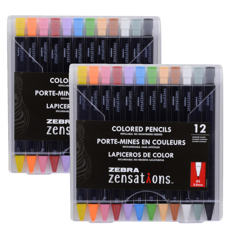 ZEBRA PEN CORPORATION Zensations Refillable Mechanical Colored Pencils, 12 Per Pack, 2 Packs