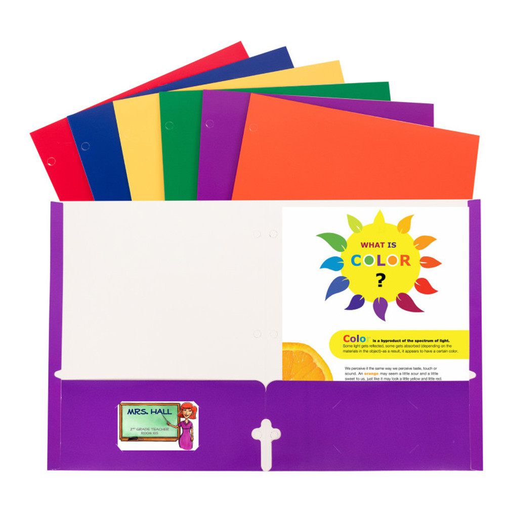 C-LINE PRODUCTS INC C-Line® 2-Pocket Laminated Paper Folder with 3-Hole Punch, Assorted Primary Colors, Pack of 50
