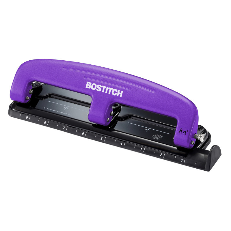 AMAX Bostitch EZ Squeeze™ 3-Hole Punch, 12 Sheets, Purple
