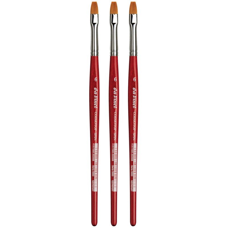 GREGORY DANIELS FINE ARTS INC da Vinci COSMOTOP-SPIN Silkpainting Brush, Synthetic, Watercolor, Flat, Size 6, Pack of 3