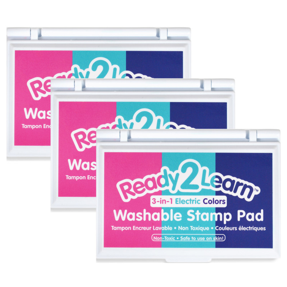 LEARNING ADVANTAGE READY 2 LEARN™ Washable Stamp Pad 3-in-1 - Electric - Pink, Purple & Turquoise - Pack of 3