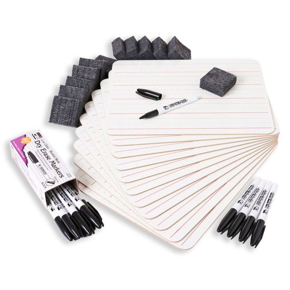 ADVANTUS Charles Leonard Magnetic Dry Erase Classpack, Plain/Lined 2-Sided Boards, Markers & Erasers, Pack of 12
