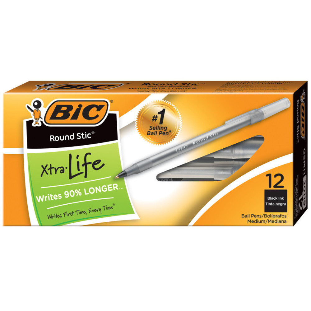 BIC USA INC BIC® Round Stic® Pen, Medium Point, Black, Pack of 12