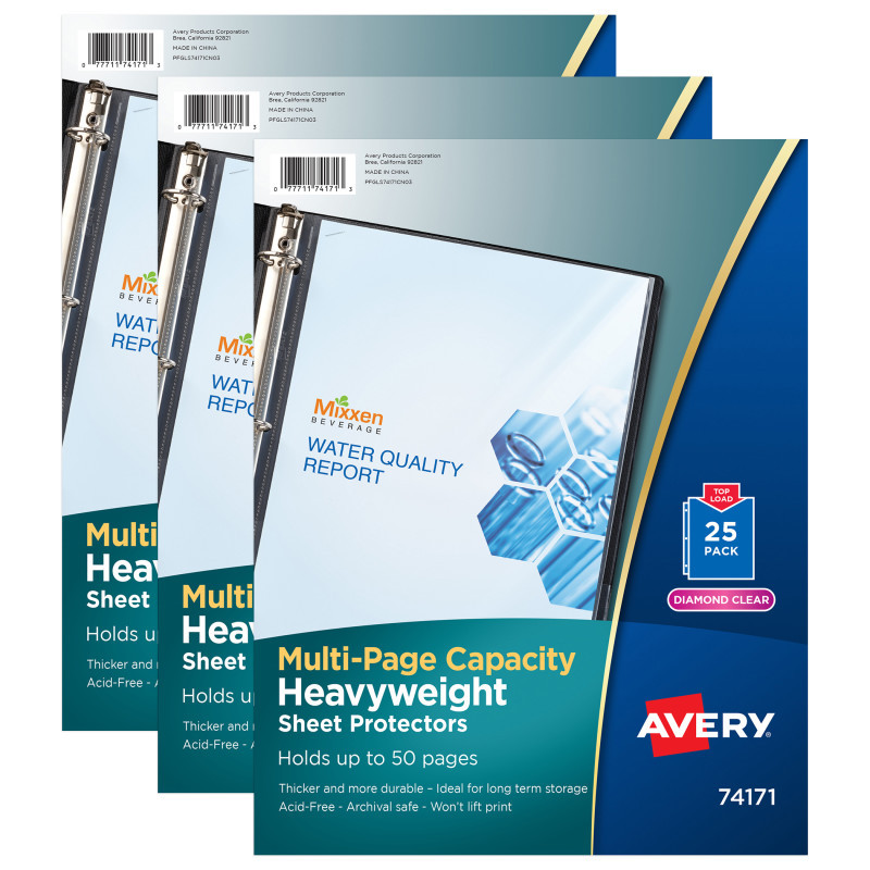 AVERY PRODUCTS CORP Avery® Clear Heavyweight Multi-Page Capacity Sheet Protectors, Holds 8-1/2" x 11" Sheets, Top Load, 25 Per Pack, 3 Packs