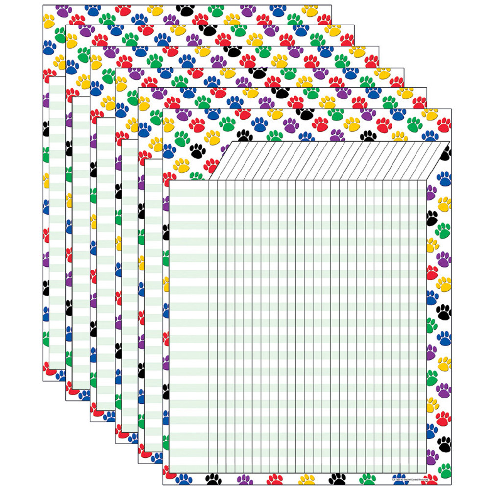 TEACHER CREATED RESOURCES Teacher Created Resources® Colorful Paw Prints Incentive Chart, Pack of 6