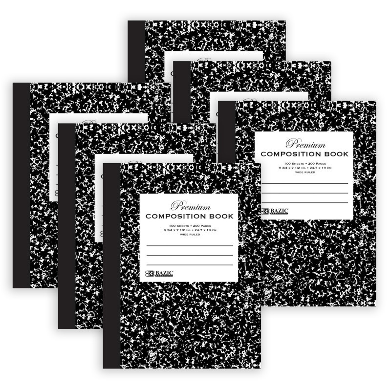 BAZIC PRODUCTS BAZIC Products® Premium Composition Book, Wide Ruled, Black Marble, 100 Sheets, Pack of 6