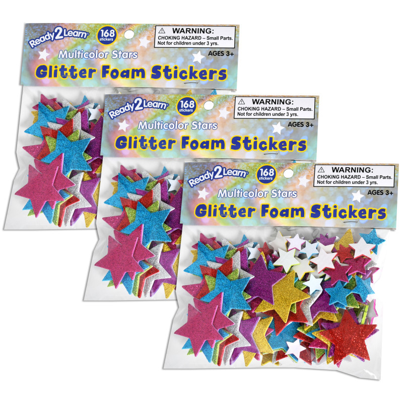 LEARNING ADVANTAGE READY 2 LEARN™ Glitter Foam Stickers - Stars - Multicolor, 168 Per Pack, 3 Packs