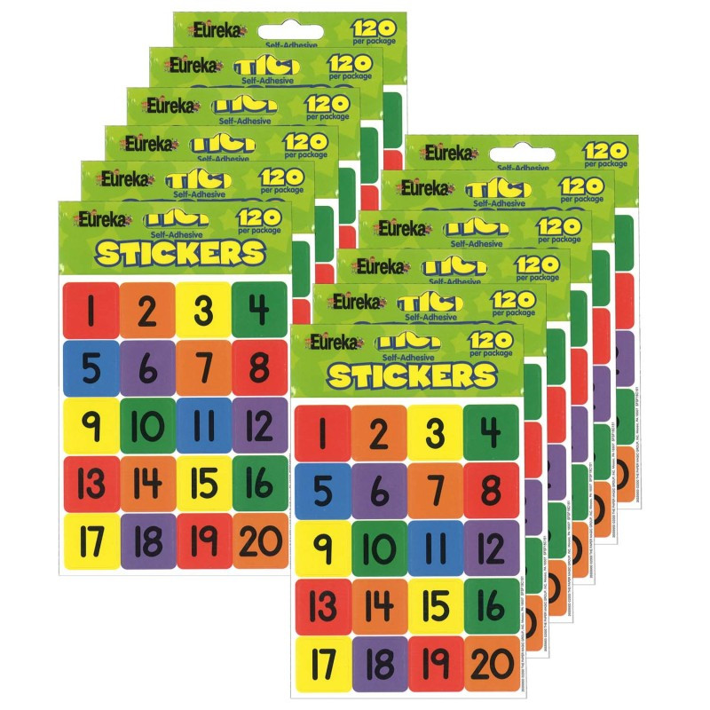 EUREKA Eureka® Numbers (1-20) Theme Stickers, 120 Per Pack, 12 Packs