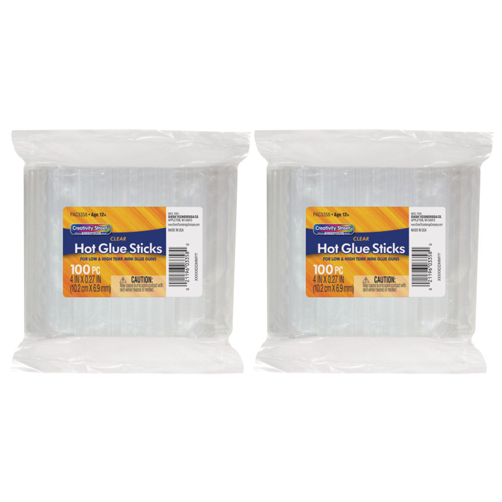 DIXON TICONDEROGA CO Creativity Street® Hot Glue Sticks Classroom Pack, Clear, 4" x 0.27", 100 Pieces Per Pack, 2 Packs