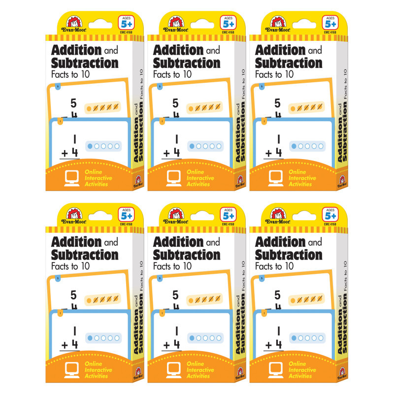 CARSON DELLOSA EDUCATION Evan-Moor Educational Publishers Learning Line: Addition and Subtraction Facts to 10, Grade 1+ (Age 5+) - 56 Flashcards Per Pack, 6 Packs
