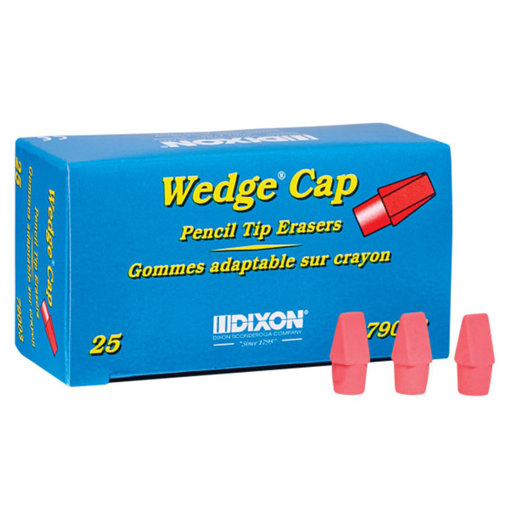 DIXON TICONDEROGA CO Dixon® Wedge Pencil Cap Erasers, Pink, Pack of 25 DIXON TICONDEROGA CO Dixon® Wedge Pencil Cap Erasers, Pink, Pack of 25