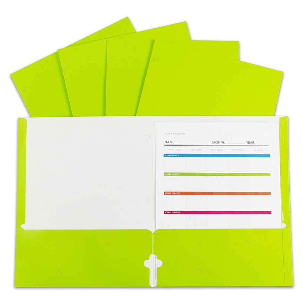 C-LINE PRODUCTS INC C-Line® 2-Pocket Laminated Paper Portfolios with 3-Hole Punch, Lime Green, Box of 25