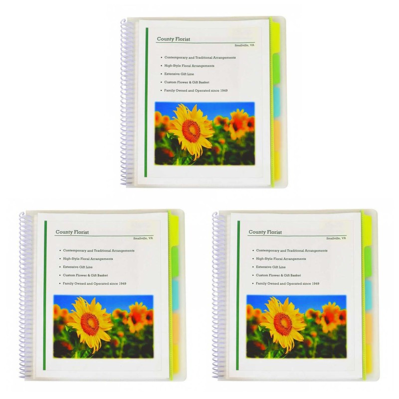 C-LINE PRODUCTS INC C-Line® 10-Pocket Poly Portfolio with Write-On Index Tabs, Spiral Bound, 5-Tab, Clear with Assorted Color Tabs, Pack of 3