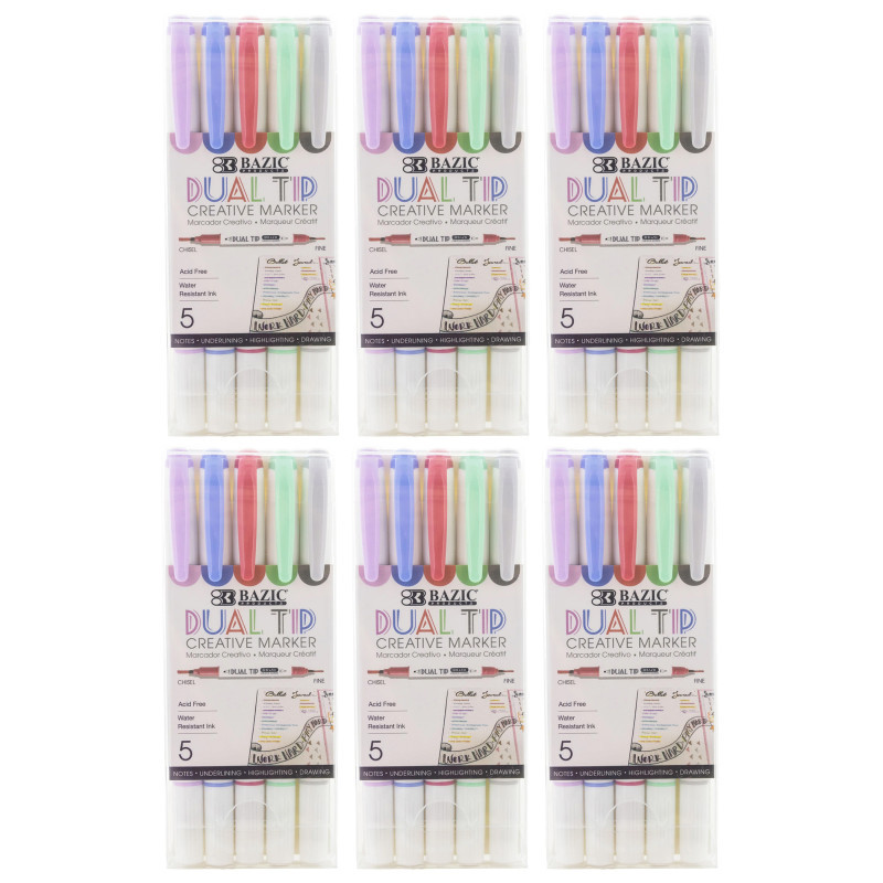 BAZIC PRODUCTS BAZIC Products® Dual-Tip Creative Markers, 5 Per Pack, 6 Packs