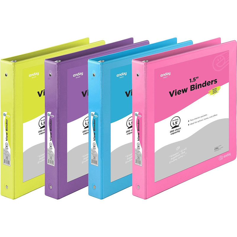 MIX N MORE enday 3-Ring View Binder, O-Ring, Assorted Colors, 1-1/2 Inch, Pack of 4