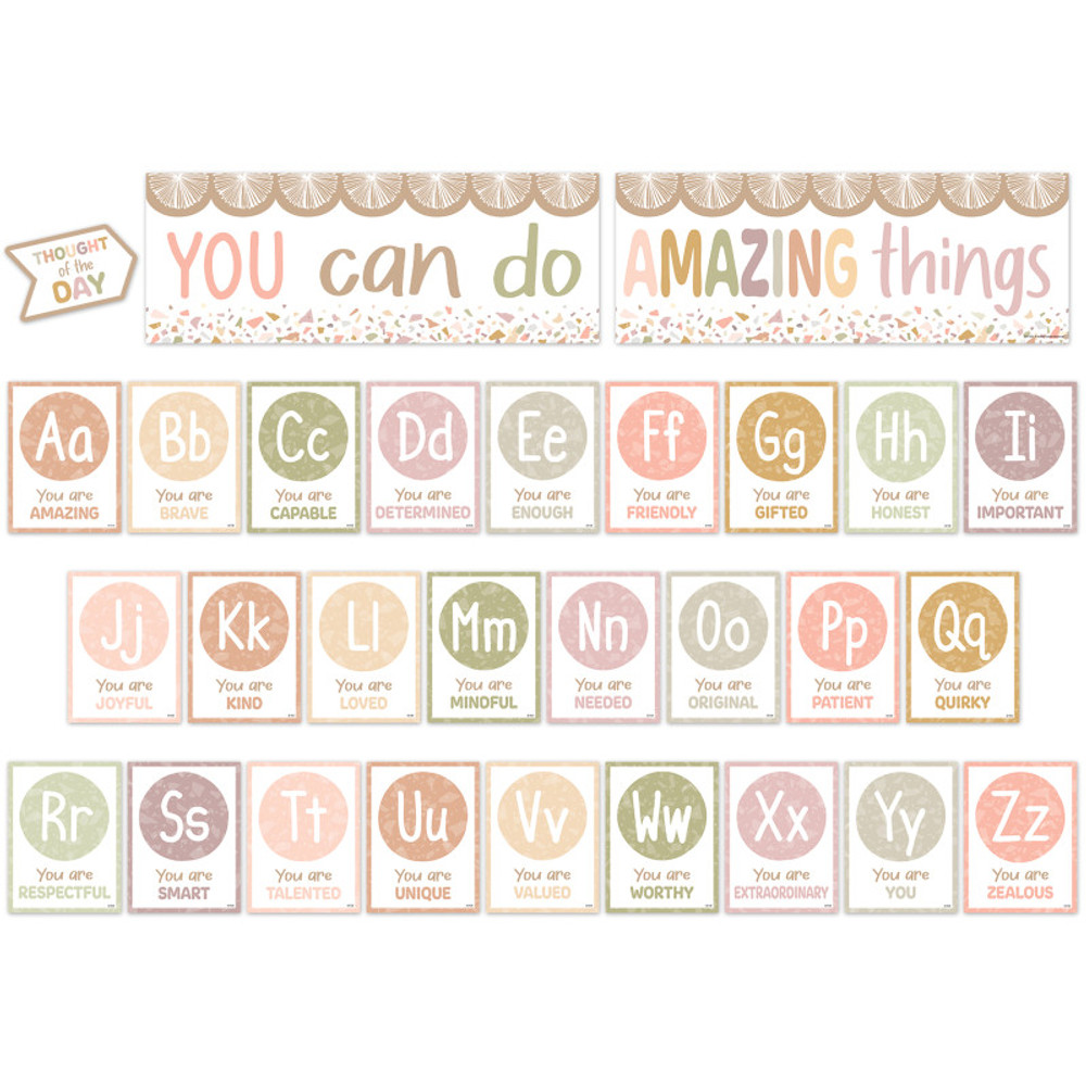 TEACHER CREATED RESOURCES Teacher Created Resources® Terrazzo Tones Alphabet Affirmations Bulletin Board Set, 29 Pieces