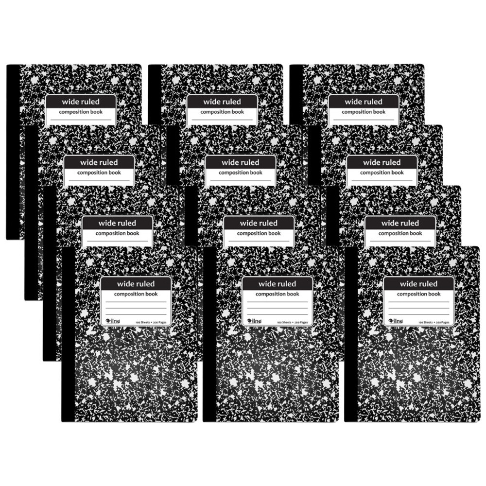 C-LINE PRODUCTS INC C-Line® Composition Notebook, 100 Page, Wide Ruled, Black Marble, Pack of 12