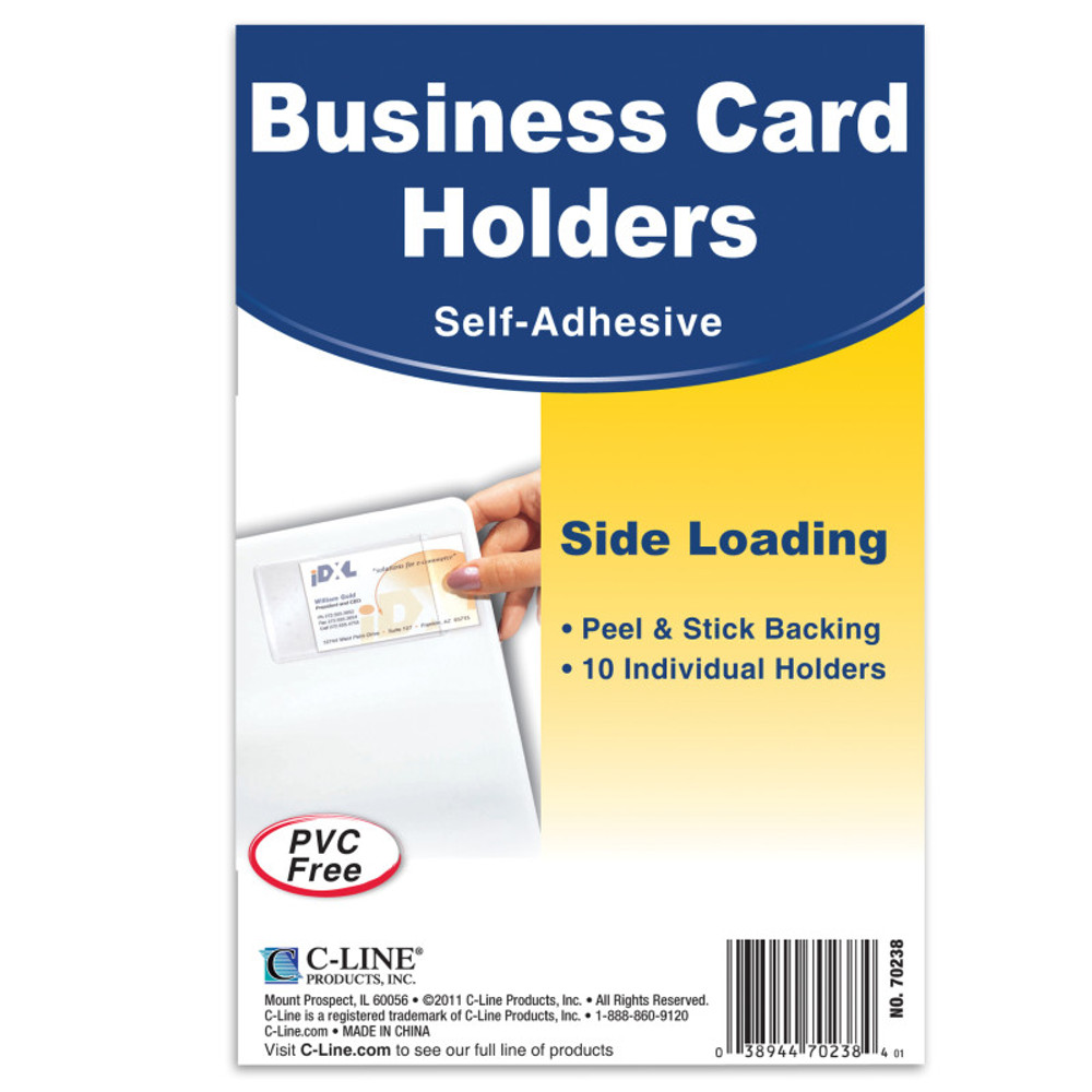 C-LINE PRODUCTS INC C-Line® Self-Adhesive Business Card Holder, Side Load, 2" x 3-1/2", Pack of 10 C-LINE PRODUCTS INC C-Line® Self-Adhesive Business Card Holder, Side Load, 2" x 3-1/2", Pack of 10