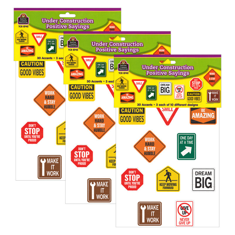 TEACHER CREATED RESOURCES Teacher Created Resources® Under Construction Positive Sayings Accents, 30 Per Pack, 3 Packs