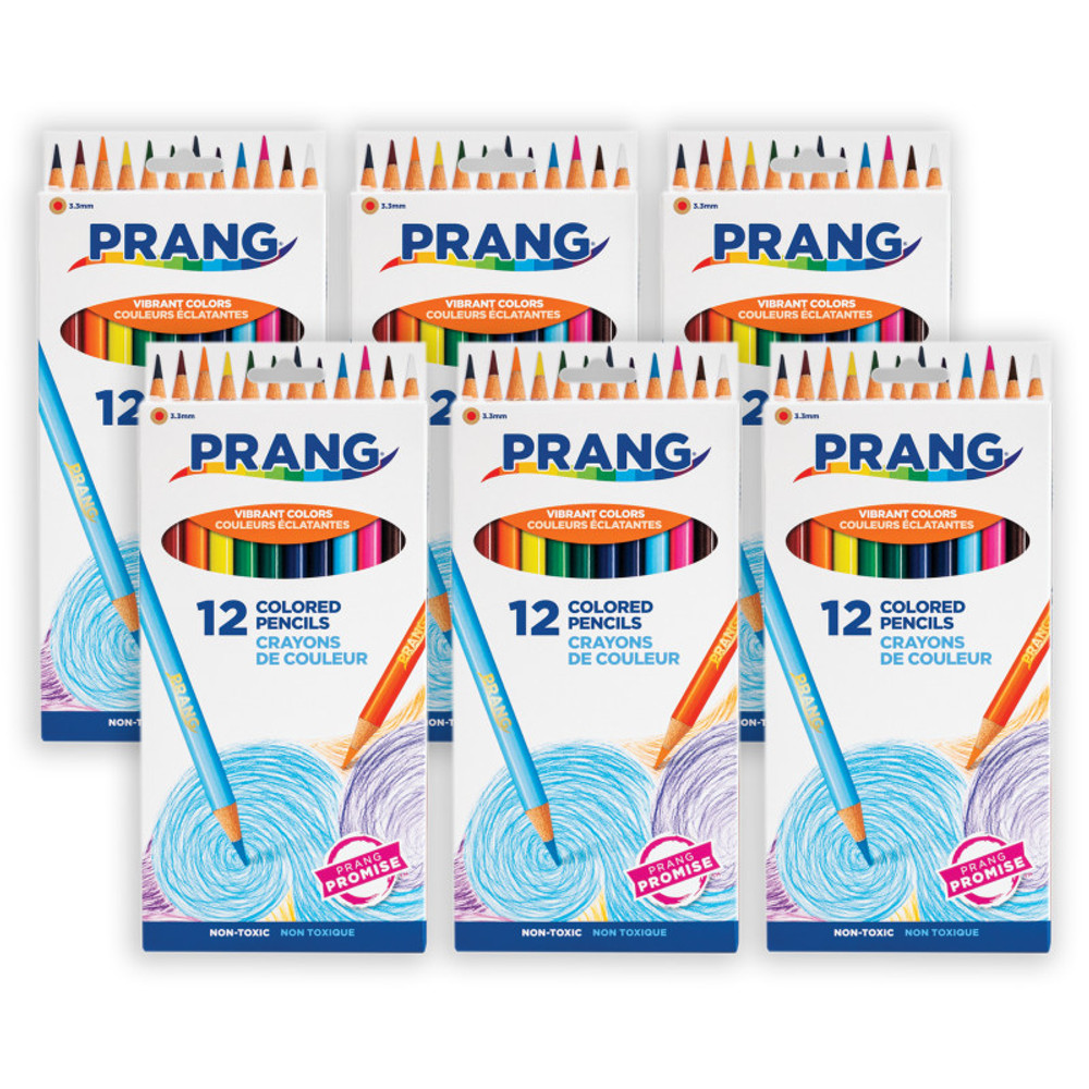 DIXON TICONDEROGA CO Prang® Thick Core Colored Pencils, Assorted Colors, 3.3 mm core, 12 Per Pack, 6 Packs