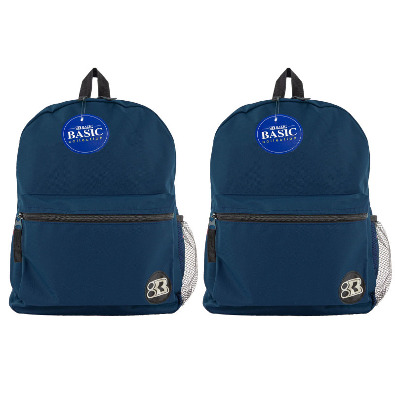 BAZIC PRODUCTS BAZIC Products® 16" Basic Backpack, Navy Blue, Pack of 2