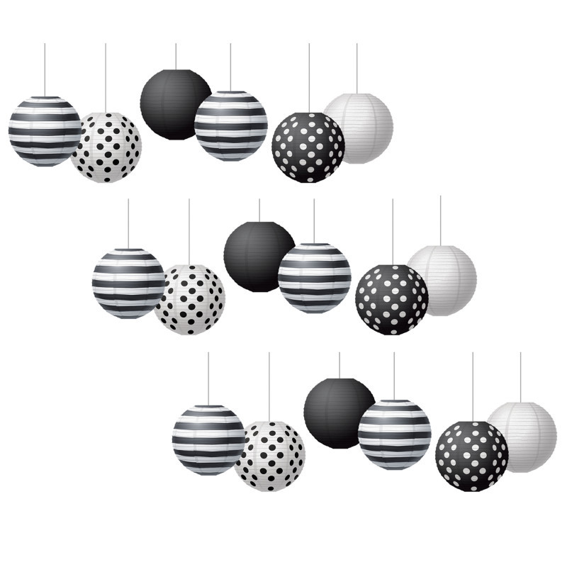 TEACHER CREATED RESOURCES Teacher Created Resources® Black & White 8" Hanging Paper Lanterns, 6 Per Pack, 3 Packs