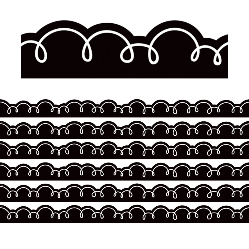 TEACHER CREATED RESOURCES Teacher Created Resources® Black with White Squiggles Die-Cut Border Trim, 35 Feet Per Pack, 6 Packs