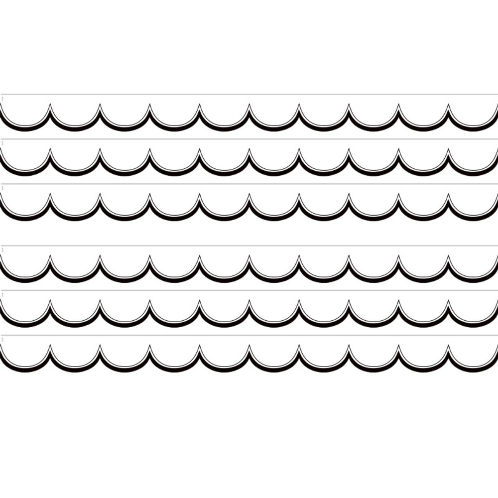 TEACHER CREATED RESOURCES Teacher Created Resources® White with Black Scalloped Die-Cut Border Trim, 35 Feet Per Pack, 6 Packs