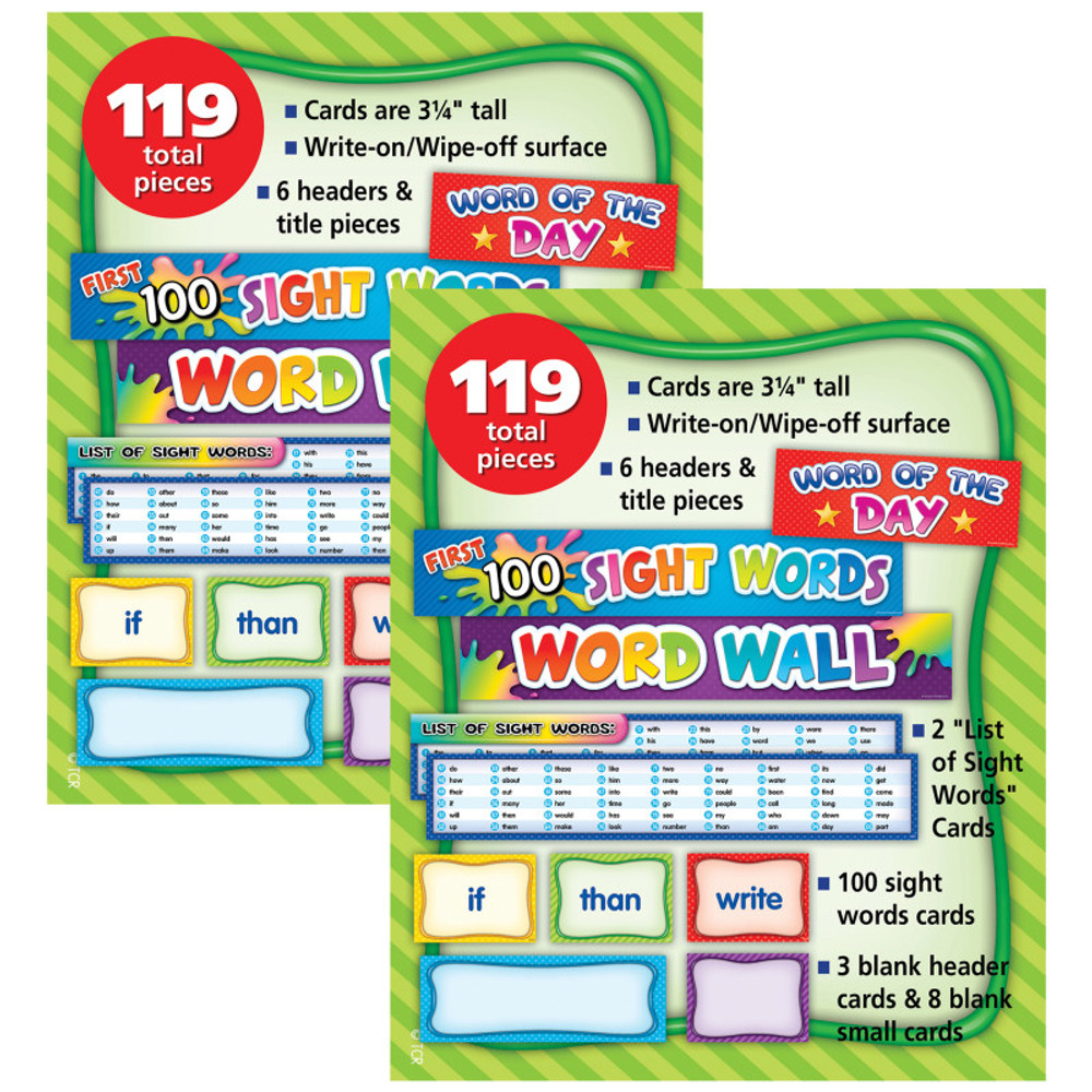TEACHER CREATED RESOURCES Teacher Created Resources® First 100 Sight Words Pocket Chart Cards, 119 Pieces Per Pack, 2 Packs