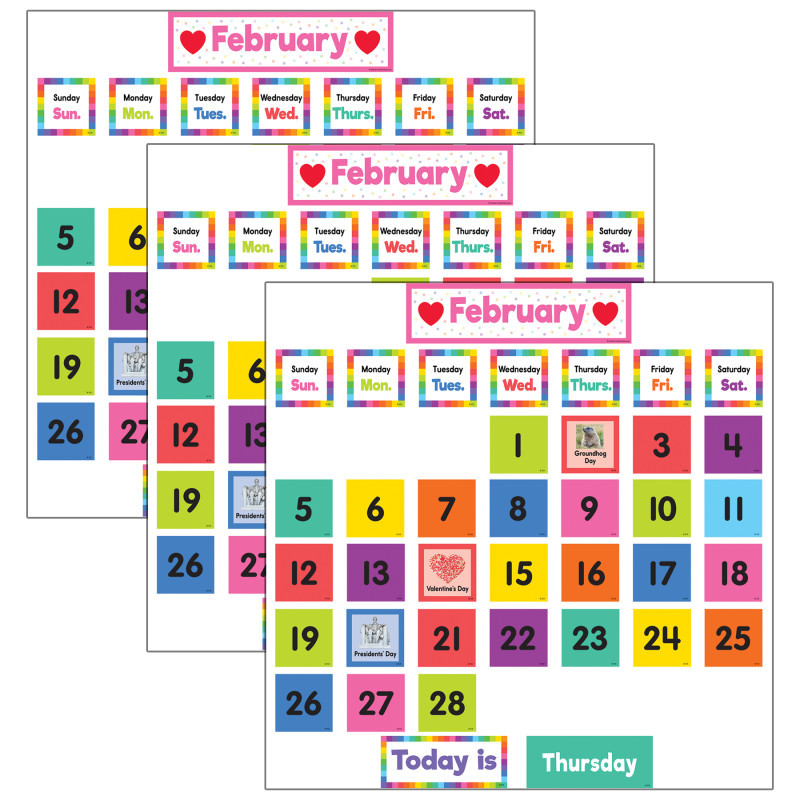 TEACHER CREATED RESOURCES Teacher Created Resources® Colorful Calendar Pocket Chart Cards, 104 Per Pack, 3 Packs