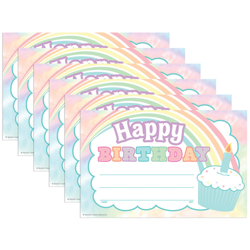 TEACHER CREATED RESOURCES Teacher Created Resources® Pastel Pop Happy Birthday Awards, 25 Per Pack, 6 Packs