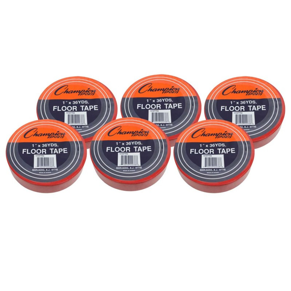 CHAMPION SPORTS Champion Sports Floor Marking Tape, 1" x 36 yd, Red, 6 Rolls