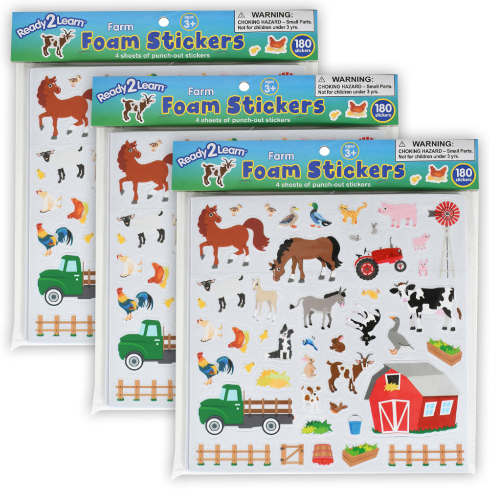 LEARNING ADVANTAGE READY 2 LEARN™ Foam Stickers - Farm - 180 Per Pack - 3 Packs