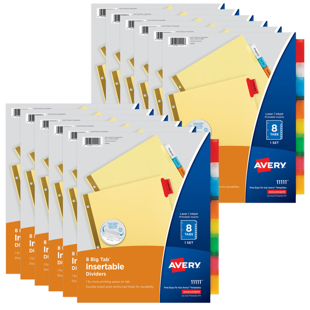 AVERY PRODUCTS CORP Avery® Big Tab™ Insertable Dividers, Buff Paper, 8-Tab Set, Multicolor, 12 Sets
