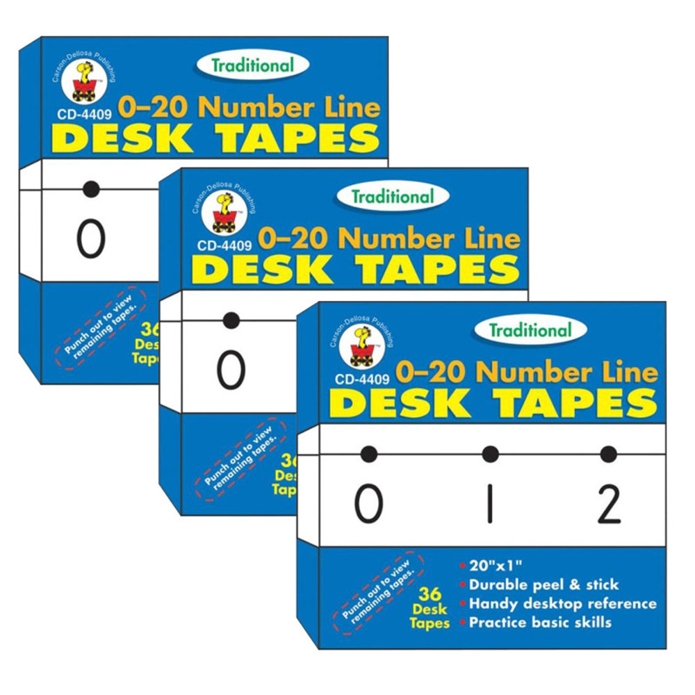 CARSON DELLOSA EDUCATION Carson Dellosa Education Traditional Desk Tape 0-20 Number Line, Grade PK-5, 36 Per Pack, 3 Packs