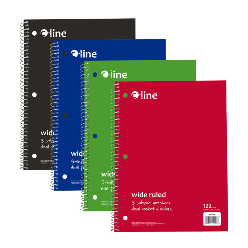 C-LINE PRODUCTS INC C-Line® 3-Subject Notebook, Wide Ruled, 120 Sheets, Assorted Colors