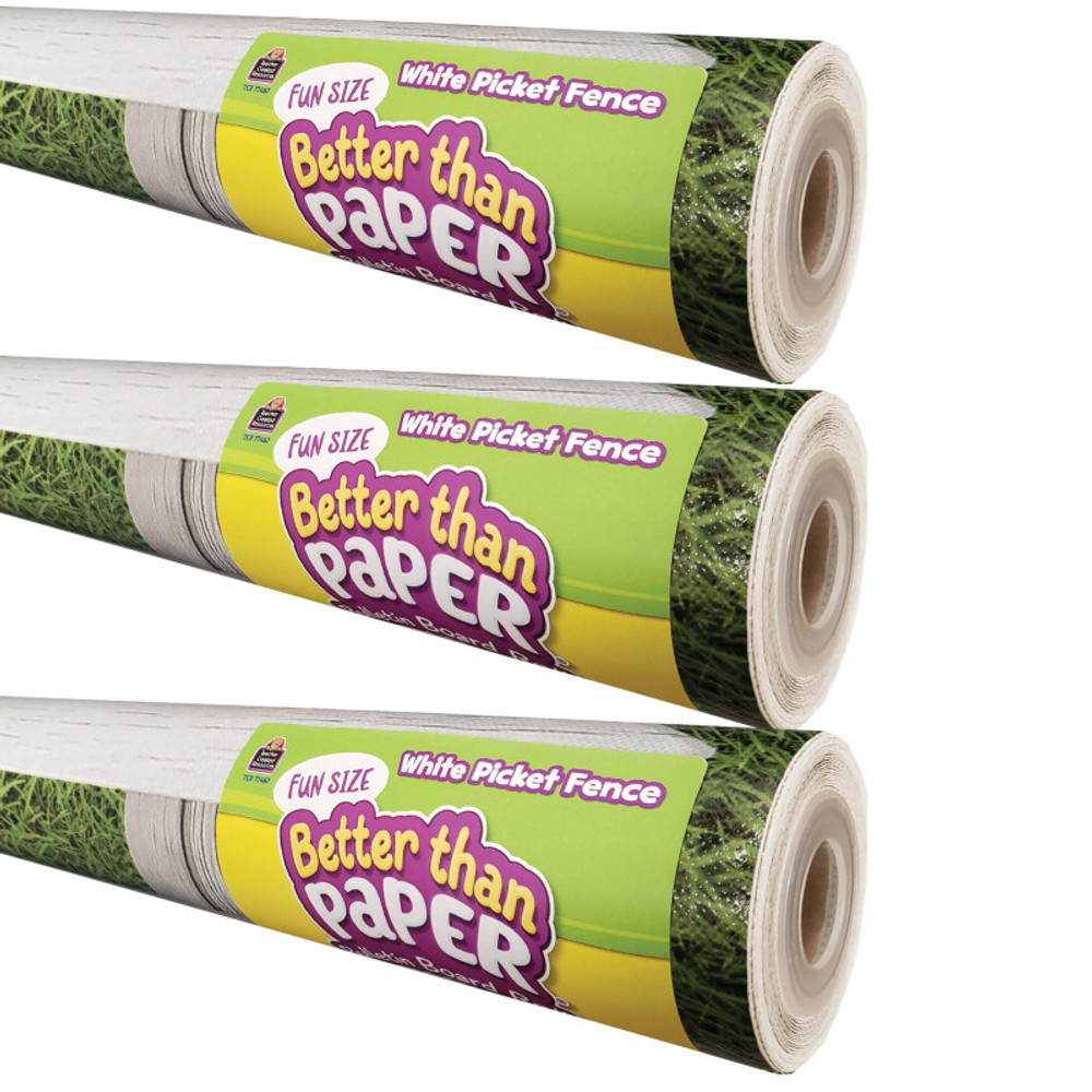TEACHER CREATED RESOURCES Teacher Created Resources® Fun Size Better Than Paper® Bulletin Board Roll, 18" x 12', White Picket Fence, Pack of 3