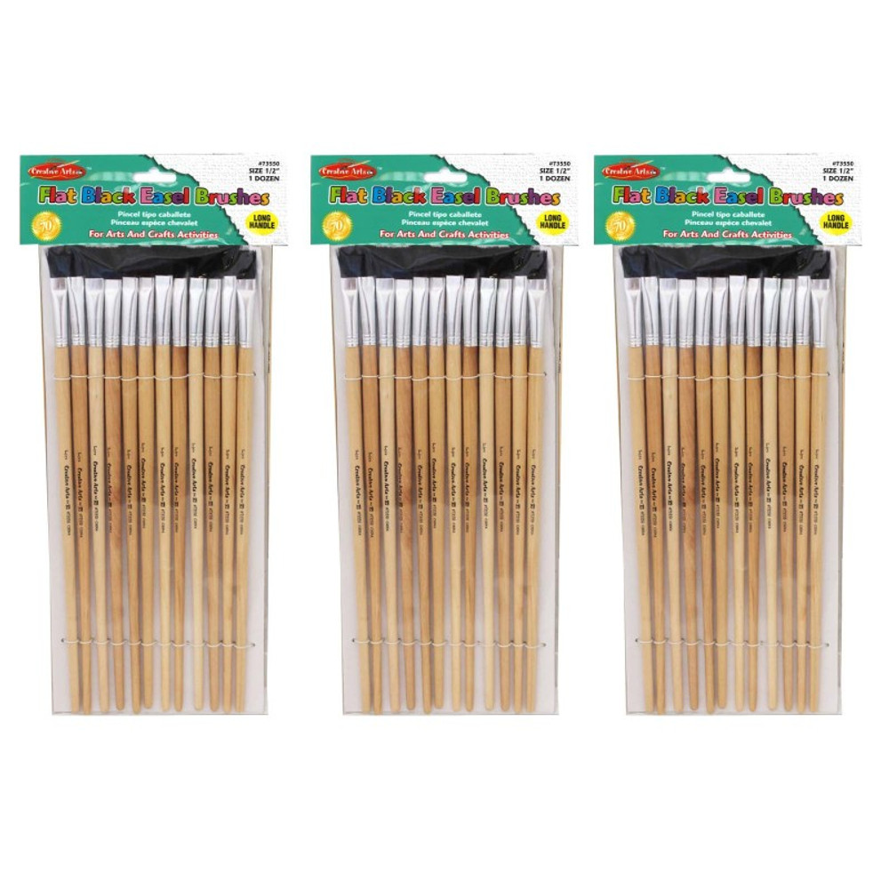 ADVANTUS Charles Leonard Flat Easel Brushes, 0.5", Bristle, 12 Per Pack, 3 Packs