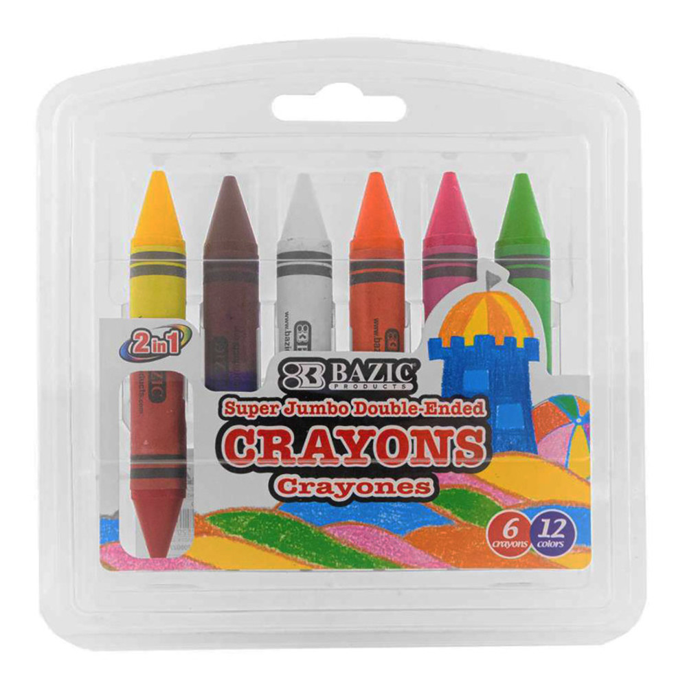 BAZIC PRODUCTS BAZIC Products® Double-Ended Premium Super Jumbo Crayons, 6 Crayons, 12 Colors