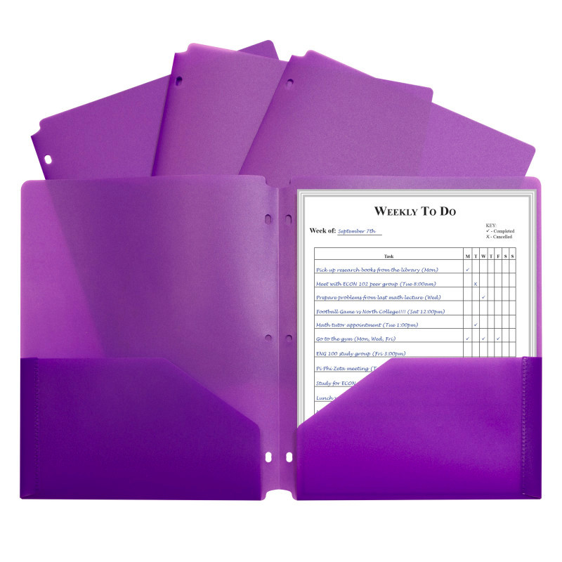 C-LINE PRODUCTS INC C-Line® Two-Pocket Heavyweight Poly Portfolio Folder with Three-Hole Punch, Purple, Each