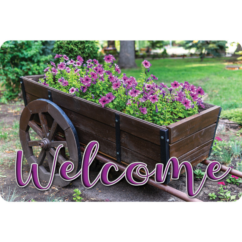 ASHLEY PRODUCTIONS Ashley Productions® The Original Fun Mat™, Welcome Mat, 15.5" x 23.5", Wagon Flowers Welcome