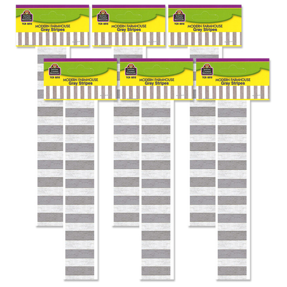 TEACHER CREATED RESOURCES Teacher Created Resources® Modern Farmhouse Gray Stripes Straight Border Trim, 35 Feet, 6 Packs