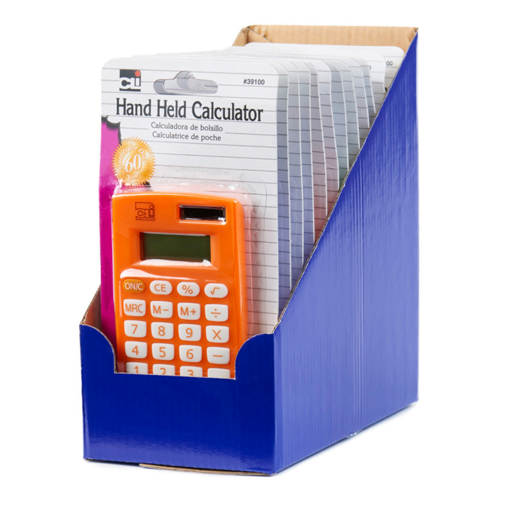 ADVANTUS Charles Leonard Calculator, Hand Held, 8 Digit, Assorted Colors, Pack of 12, Carded