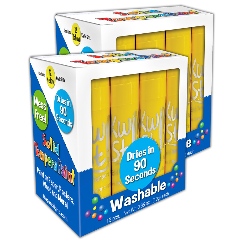 THE PENCIL GRIP Kwik Stix™ Solid Tempera Paint Sticks, Single Color Pack, Yellow, 12 Per Pack, 2 Packs