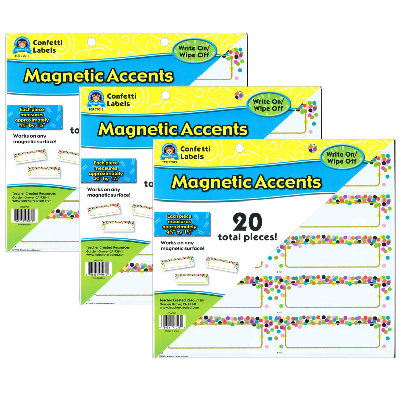 TEACHER CREATED RESOURCES Teacher Created Resources® Confetti Labels Magnetic Accents, 20 Per Pack, 3 Packs