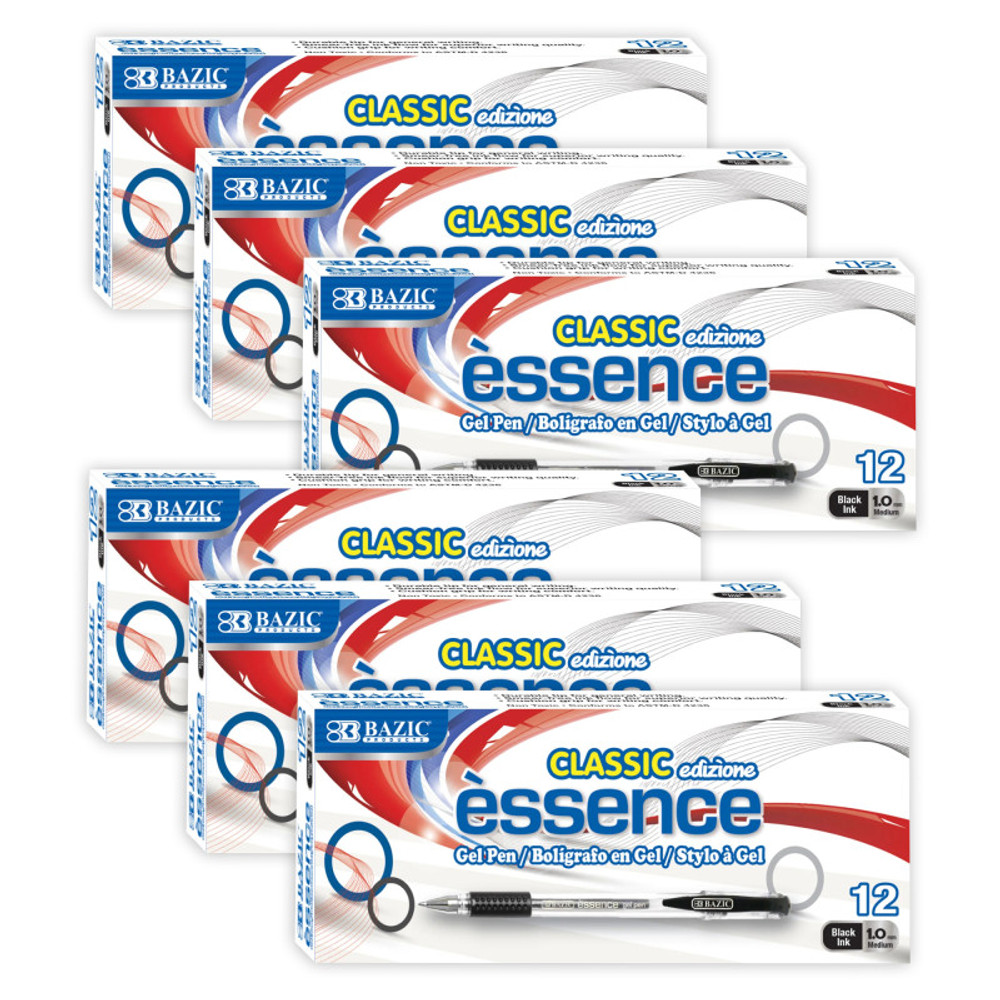 BAZIC PRODUCTS BAZIC Products® Essence Gel Pen with Cushion Grip, Black, 12 Per Box, 6 Boxes BAZIC PRODUCTS BAZIC Products® Essence Gel Pen with Cushion Grip, Black, 12 Per Box, 6 Boxes