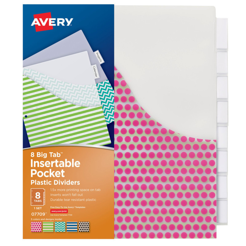 AVERY PRODUCTS CORP Avery® Big Tab™ Pocket Insertable Plastic Dividers, 8-Tab Set