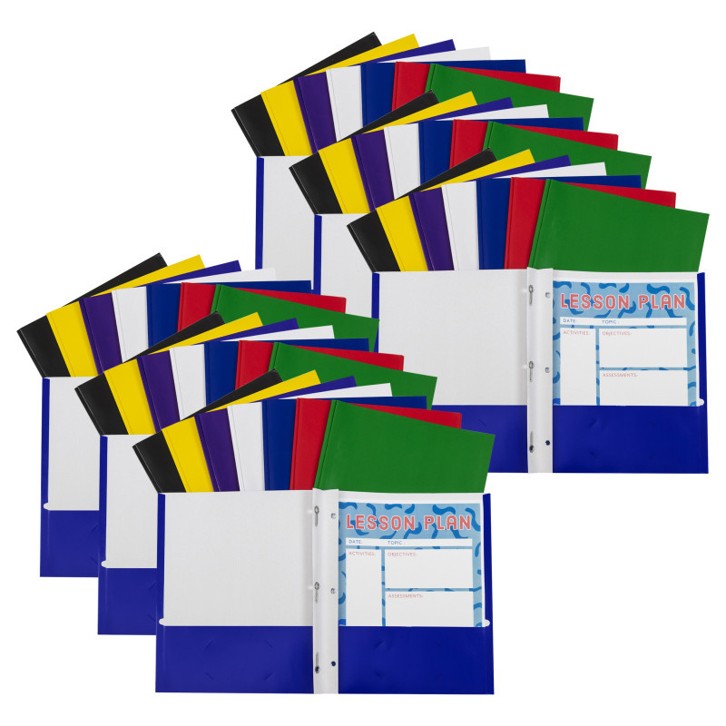 C-LINE PRODUCTS INC C-Line® Two-Pocket Paper Portfolios with Prongs, Assorted Colors, Pack of 48